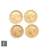 Victoria - Four bun head full sovereigns dated 1875, 1878, 1880 and 1884, all Melbourne mint. (4)