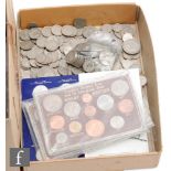 George V to Elizabeth II - Halfcrowns, shillings, nickel and copper coinage, some cased sets and