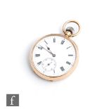 An early 20th Century 15ct hallmarked open faced, crown wind pocket watch, Roman numerals to a white