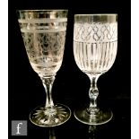 A 19th Century Stourbridge clear crystal goblet, the large round funnel bowl engraved with a