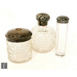 A late 19th Century silver topped clear cut glass globular scent bottle, height 14cm, Birmingham