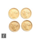 Victoria - Four bun head full sovereigns dated 1875, 1878, 1882 and 1884, all Melbourne mint. (4)