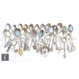 A parcel lot of Italian and Sicilian silver and white metal souvenir tea spoons to include enamelled