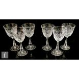 A set of six early 20th Century Thomas Webb & Sons drinking glasses, the round funnel bowl decorated