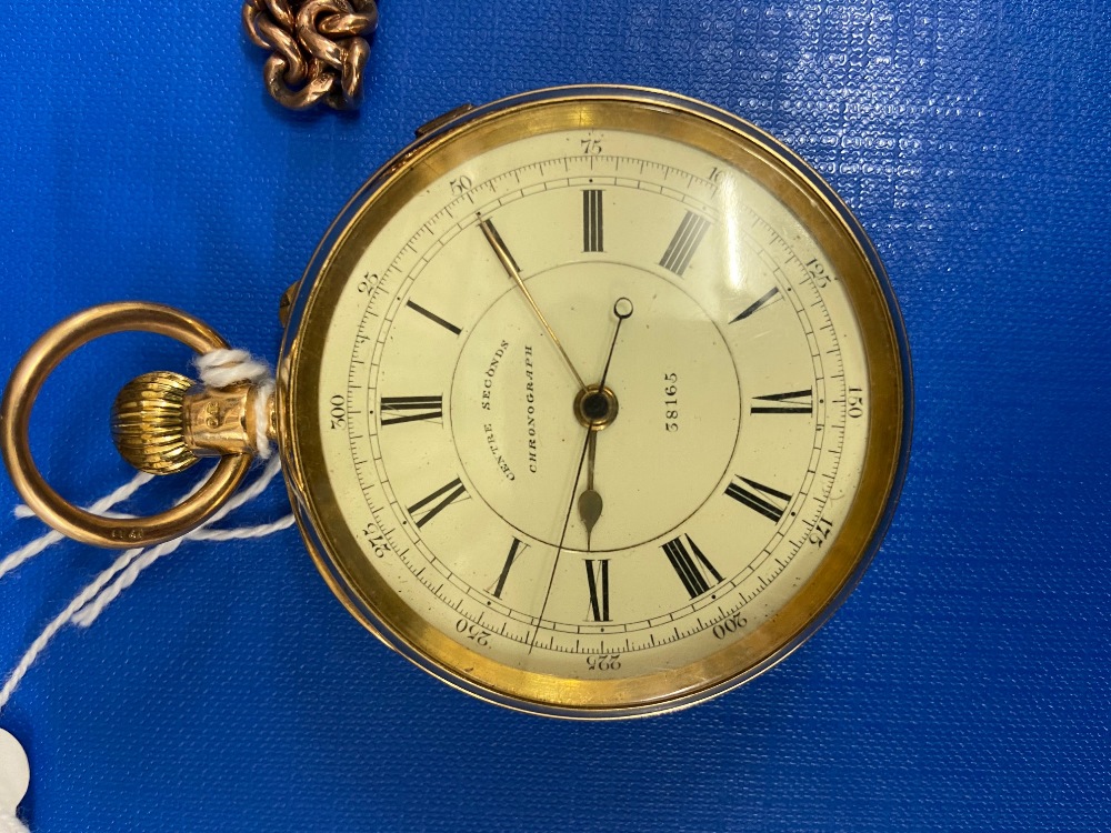 A fine quality 19th Century 18ct gold case "Centre Seconds Chronograph Pocket Watch," with enamel - Image 6 of 12