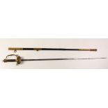 An attractive 19th Century Dress Sword, with 32" engraved and decorated blade, the gilt handle