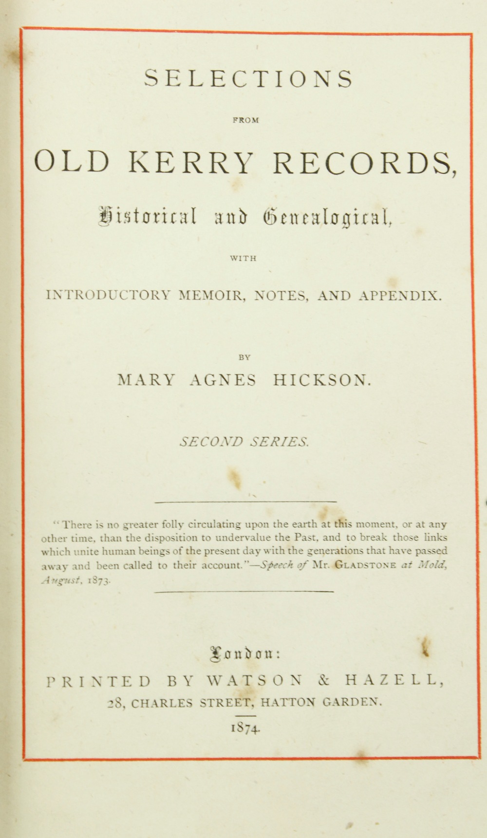 Hickson (Mary Agnes) Selections from Old Kerry Records, Historical and Genealogical, Second - Image 2 of 2
