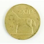 Rare 1985 Twenty Pence Trial CoinIrish Coin: A rare gold toned 1985 Trial Coin, the obverse with