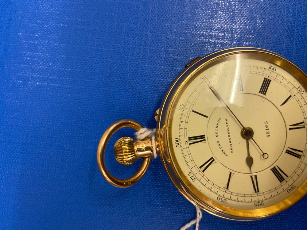 A fine quality 19th Century 18ct gold case "Centre Seconds Chronograph Pocket Watch," with enamel - Image 7 of 12