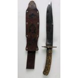 A typical early 19th Century Bowie Knife, with 8 1/2" German steel blade, stamped F. Hichin ?,