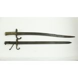 A 19th Century French Bayonet, with brass handle and another Bayonet, handle damaged. (2)