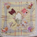 Hermes, Paris: A fine silk Scarf, "Fetes Ventiennes," approx. 35" x 35". (1)