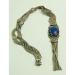 An attractive Ladies silver link mesh type Necklace, with ornate circular bands, terminating with