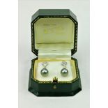A fine quality pair of Tahitian pearl and diamond drop Ear-Rings, set with .28ct G/Si round
