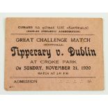 Poignant Memento of a Fateful DaySunday, November 21st, 1920G.A.A. ? Grand Challenge Match (