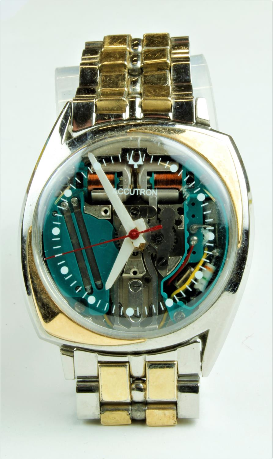 A "Bulova Accutron" Gentleman's space view timepiece, c. 1960's, with domed glass and exposed works,