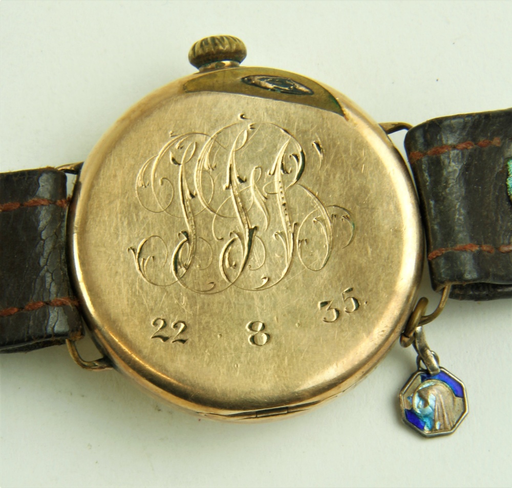 A 1930's Gentleman's Wrist Watch, with gold frame by "Omega" with original leather strap, and enamel - Image 2 of 2