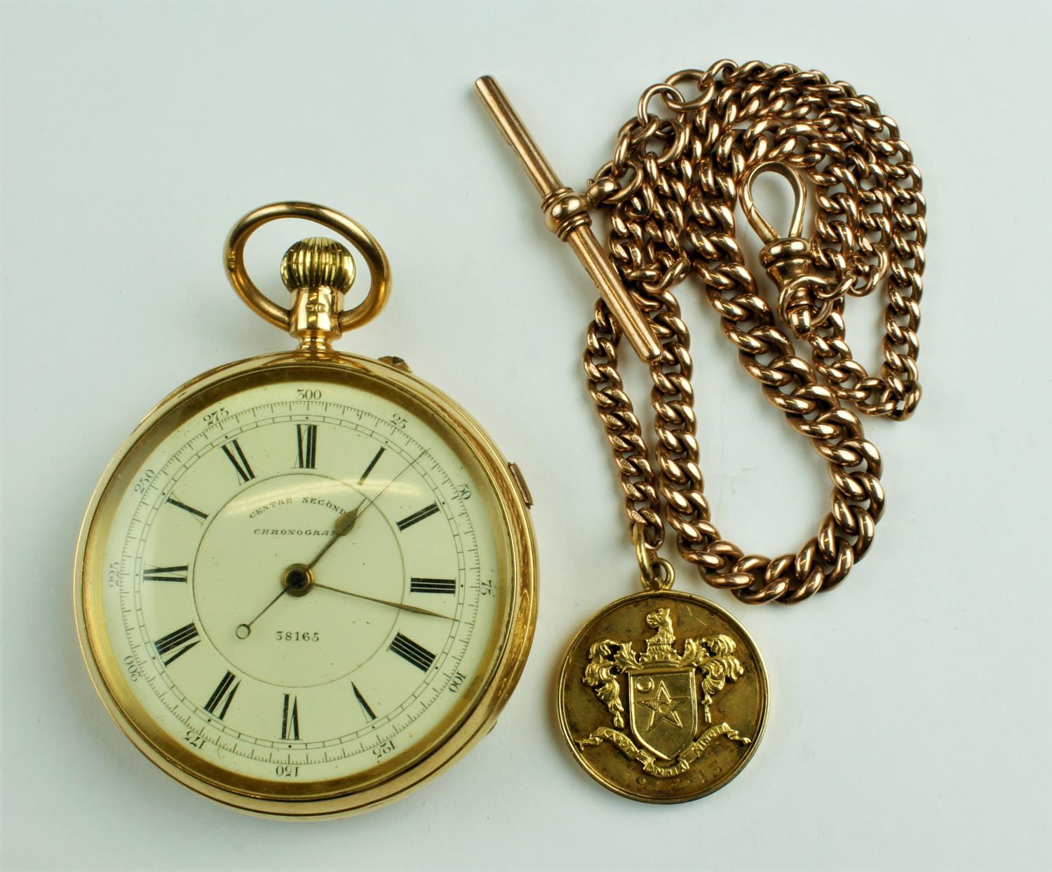 A fine quality 19th Century 18ct gold case "Centre Seconds Chronograph Pocket Watch," with enamel