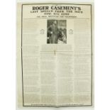 [Republican] Casement (Sir R.) Broadside -"Sir Roger Casement's Last Speech from the Dock, Done into
