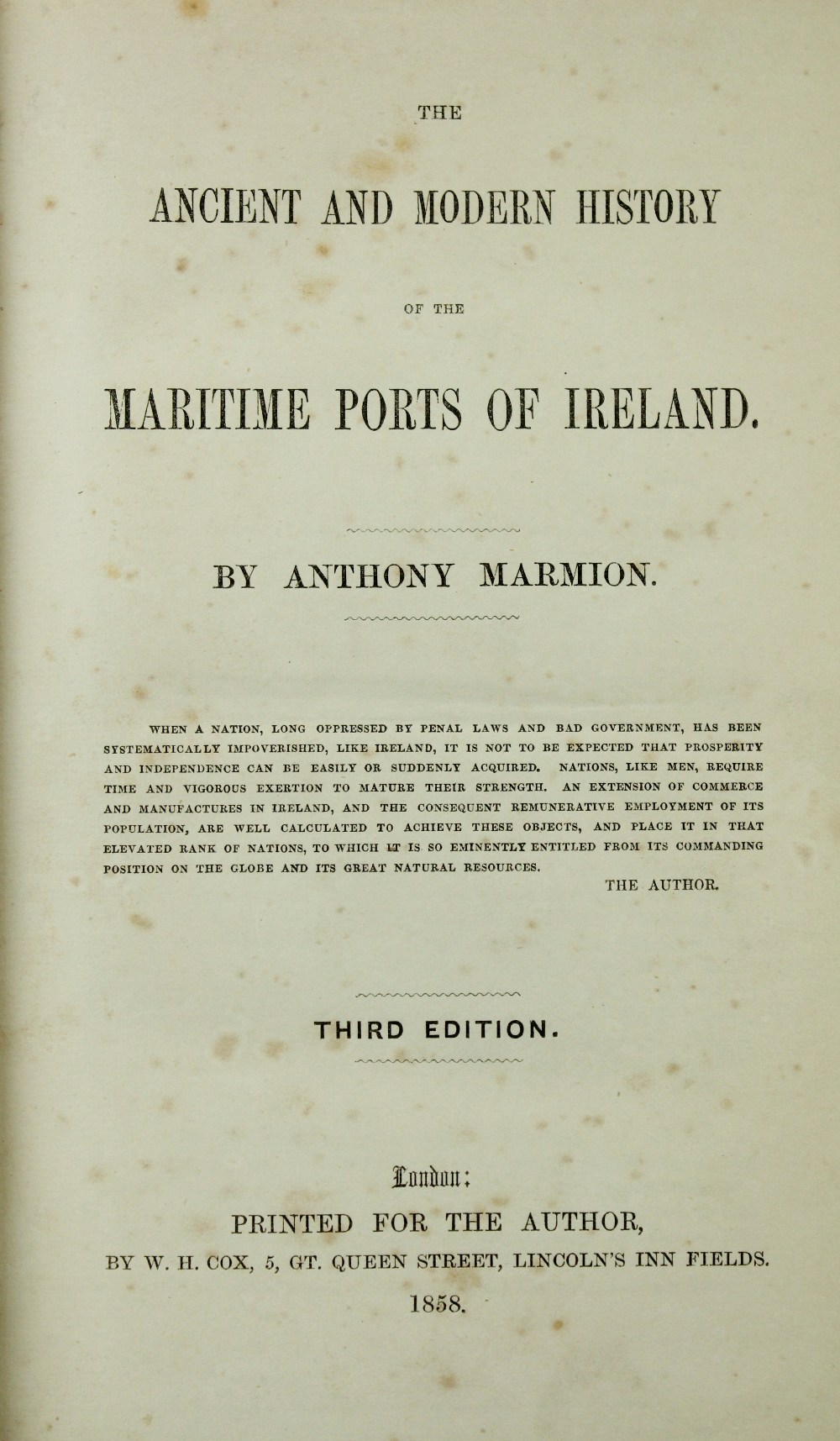 Marmion (Anthony) The Ancient and Modern History of the Maritime Ports of Ireland, 8vo L. 1858 Third - Image 2 of 4