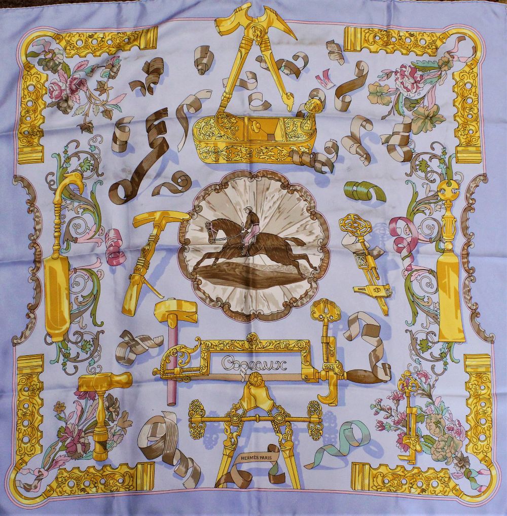 Hermes, Paris:  An attractive silk Scarf, with horse and jockey in centre, approx. 33" x 33". (1)