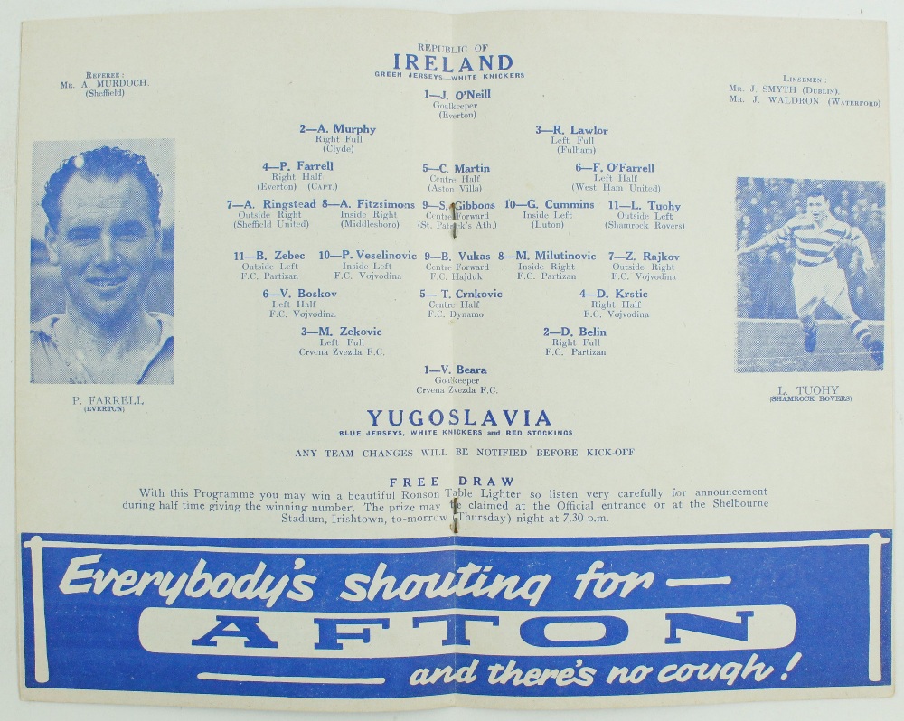 Controversial Irish Soccer Match in 1955Soccer: F.A.I., 1955, An official Match Programme "Ireland - Image 2 of 2