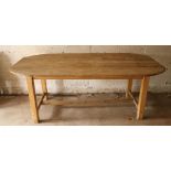An old plank top pine Farmhouse Table, on square legs, 206cms (81") long x 107cms (42") wide. (1)