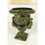 A very fine large green porcelain Campana Vase, with gadroon rim over a large band of vines and vine