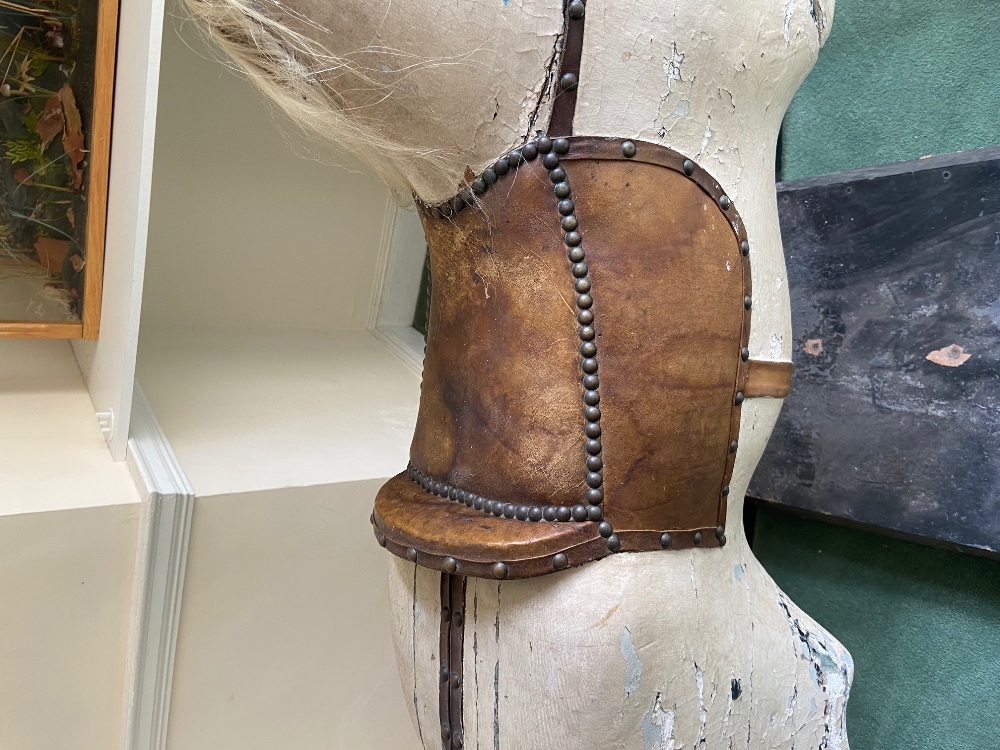 A good old Edwardian black and white painted wooden Rocking Horse, with leather saddle, 211cms (83") - Image 8 of 20