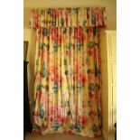 Two pairs of colourful floral Curtains, lined and interlined with matching pelmets, 328cms (10'9")