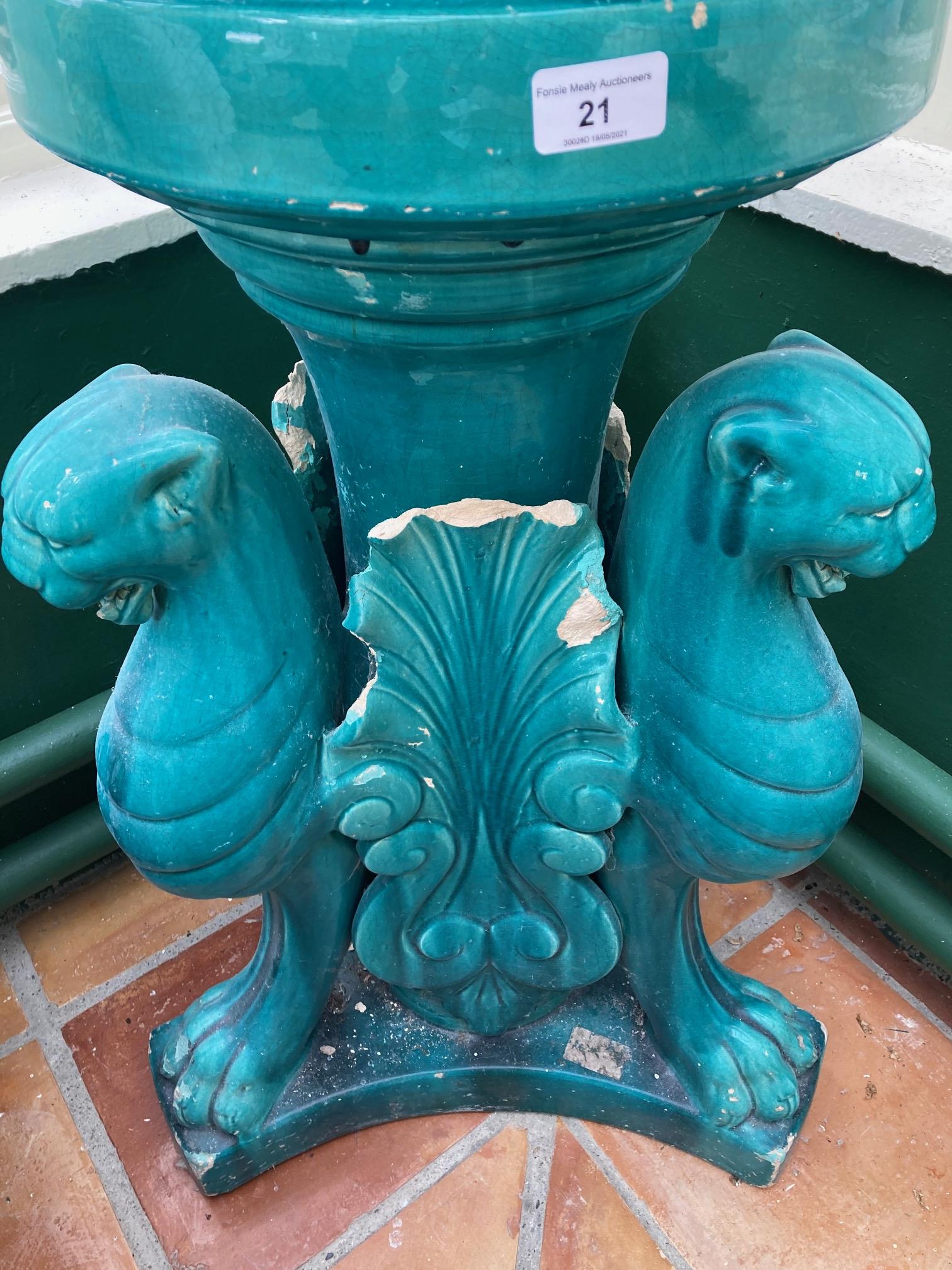 A pair of very large turquoise coloured glazed porcelain matching Urns and Stands, the urns with - Image 10 of 13