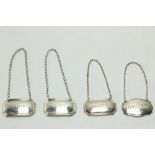 Four silver Decanter Labels, for Whiskey, Sherry (x 2), and Port, modern. London & Birmingham marks,