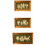 A set of three attractive Wedgwood and Parian ware Landscape Panels, each with figures in relief