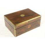 A late Regency period brass inlaid rosewood Vanity / Jewellery Case, with fitted interior and