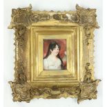 19th Century Irish SchoolHalf length Miniature, "Portrait of a lady wearing a black lace veil and