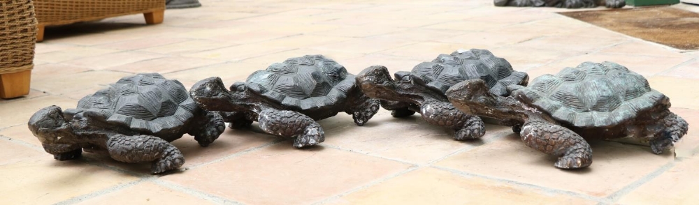 A good set of 4 heavy cast bronze Fountain or Garden Pond Ornaments, each modelled as a crawling