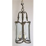 A heavy fine quality French style brass Hall Lantern, with five domed glass sides, and "S" scroll