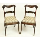 A pair of Regency period grained rosewood and brass inlaid Side Chairs, by John Gee, signed Gee.