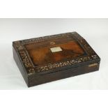 A 19th Century rosewood and mother-o-pearl inlaid Ladies Writing Slope, with inscription "Sarah