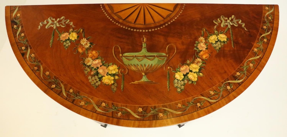 A George III mahogany demi-lune Side Table, profusely decorated with a centre urn issuing garlands - Image 2 of 2