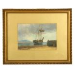 Alexander Williams, RHA, (1846 - 1930)"A Sailship anchored off Shore," O.O.B., 12cms x 18cms (4 3/4"