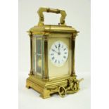 A good heavy French brass five glass Repeater Carriage Clock, with four half raised pilasters and