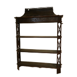 An attractive Chinese Chippendale style mahogany three shelf Wall Bracket, with pagoda style top and