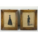 19th Century Irish School A good pair of Silhouettes, full length Profile Portrait Miniatures, "