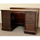 An unusual Chippendale style mahogany Pedestal kneehole Desk ( ORM)  with pop up centre flanked by