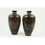 A pair of quality late 18th Century Chinese cloisonné Vases, decorated with butterflies, mythical
