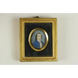 Late 18th Century Irish School A miniature oval Portrait "Gentleman in blue crested coat with