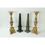 A good pair of tall carved and gilded wooden pricket type Candlesticks, 47cms (18 1/2") high and a