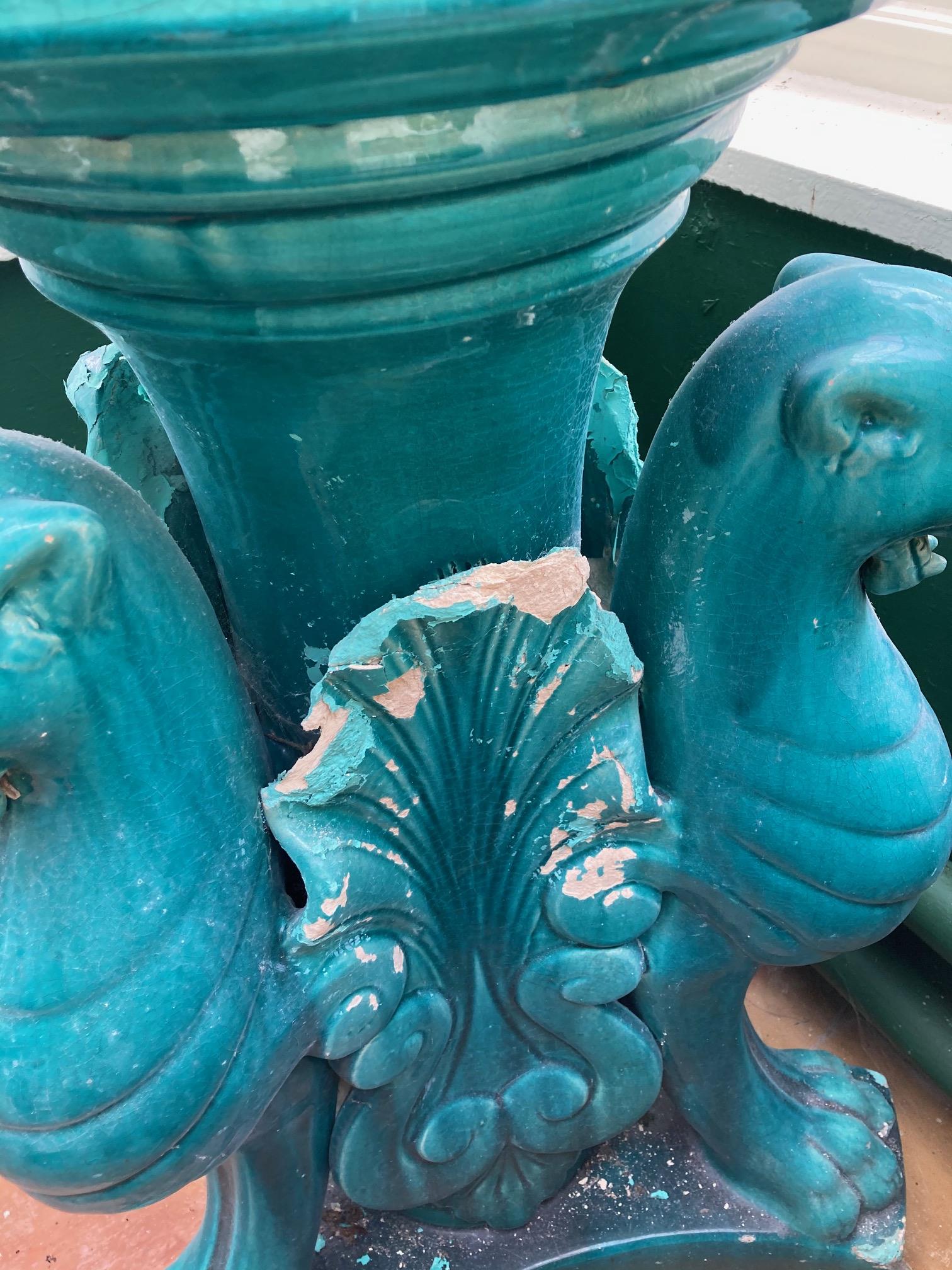 A pair of very large turquoise coloured glazed porcelain matching Urns and Stands, the urns with - Image 7 of 13