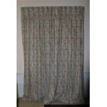 Three pairs of cream ground trellis type floral design, lined and interlined Curtains, approx. 9'